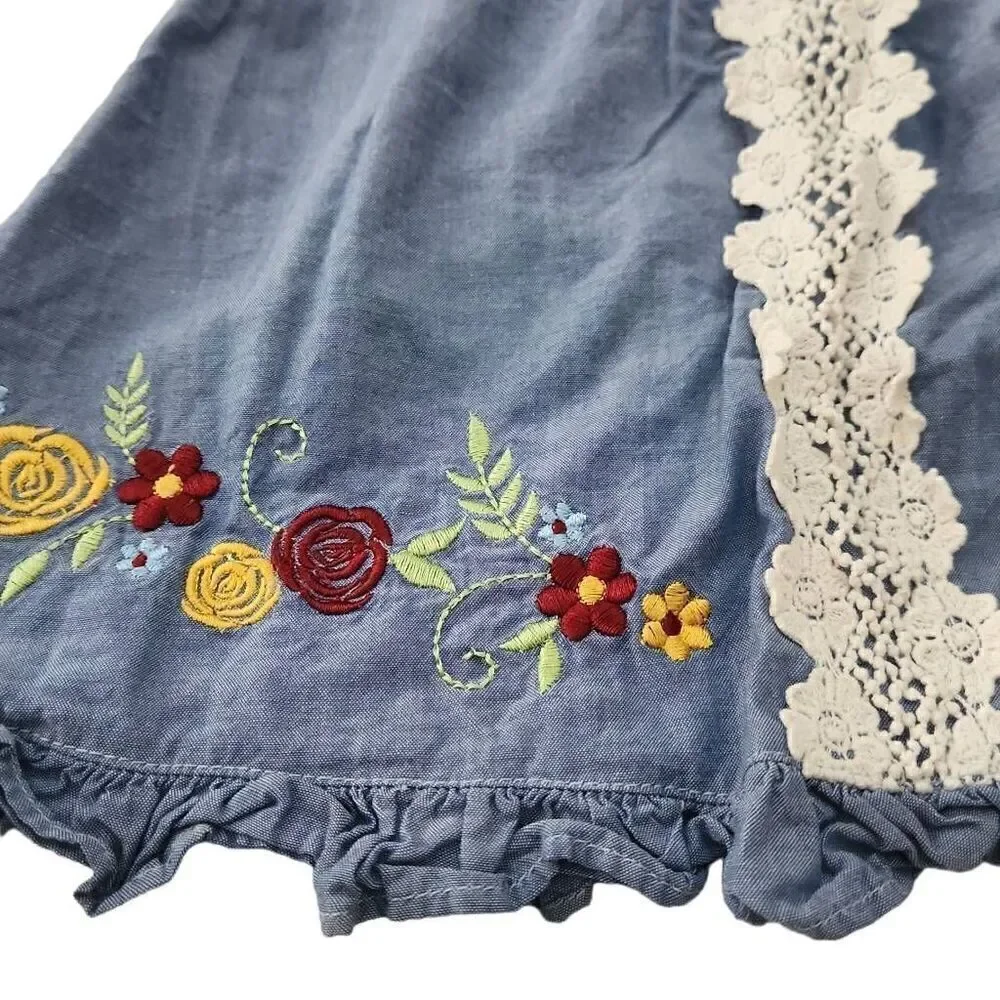 Goodlad Girls Size 2T Blue White Floral Embroidered Crochet Long Sleeve Dress